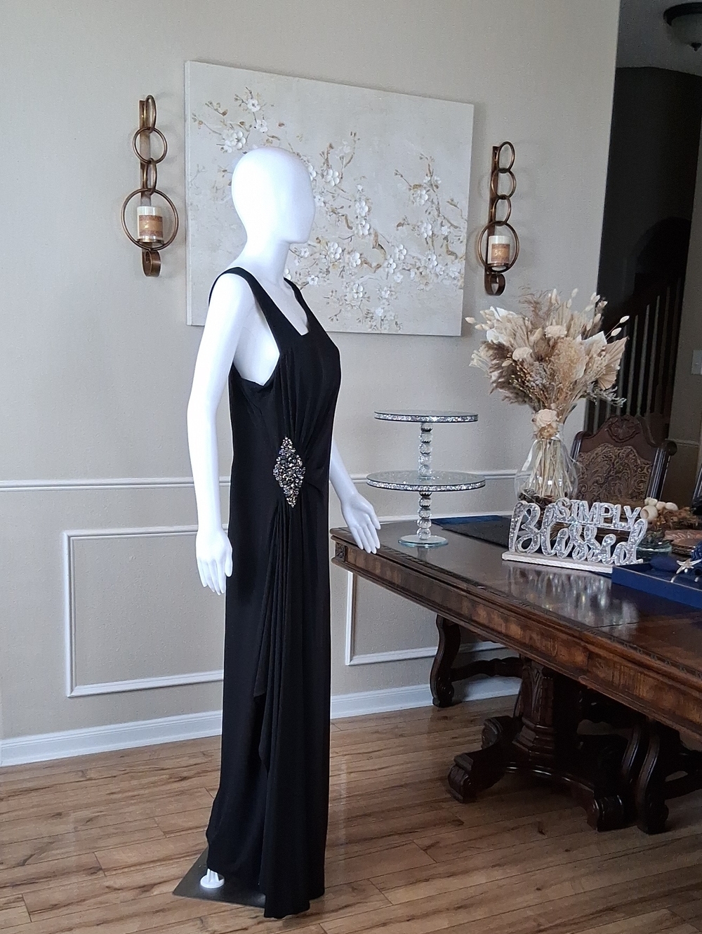 Women's Black Embellished Floor-Length Evening Gown By Cachet  Size 14 - Picture 6 of 15